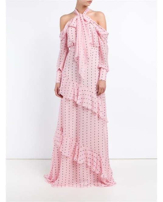 ERDEM Pink Aliza Off-Shoulder Silk Ruffle Gown ~ designer gowns ~ ruffles ~ feminine style ~ occasion wear ~ long ruffled dresses ~ cold shoulder - flipped