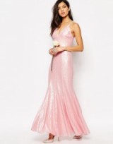Fame and Partners Shimmer Soul All Over Sequin Maxi Dress – luxury occasion dresses – party luxe – long evening wear – pink sequins – embellished