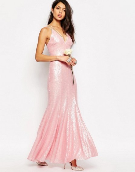 Fame and Partners Shimmer Soul All Over Sequin Maxi Dress – luxury occasion dresses – party luxe – long evening wear – pink sequins – embellished - flipped