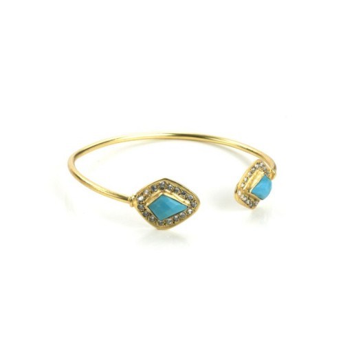 Feather & Stone Gold Adela Bangle. Turquoise bangles | summer accessories | gold tone fashion jewellery | blue stone jewelry | holiday style accessory - flipped