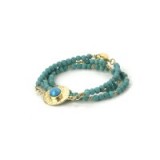 Feather & Stone Turquoise Skala Wrap Bracelet. Blue beaded bracelets | 22kt gold plated fashion jewellery | summer jewelry | holiday accessories