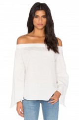 FINDERS KEEPERS BRIGHT LIGHTS TOP in white – in the style of Kourtney Kardashian (different colour) out in Los Angeles, 27 June 2016. Casual star style tops | celebrity fashion | off the shoulder