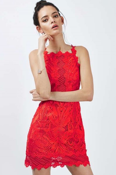 Topshop Floral Lace Bodycon Dress coral ~ party dresses ~ flower designs ~ evening fashion ~ scalloped edging