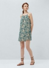 MANGO – FLORAL PRINT FLOWY DRESS in PASTEL GREEN ~ sundresses ~ holiday fashion ~ flower printed day dresses ~ short length ~ strappy