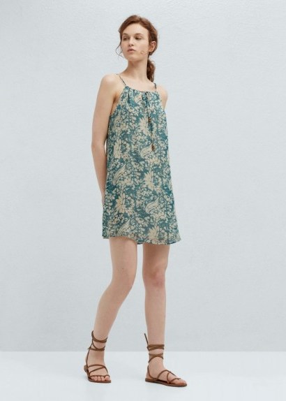 MANGO – FLORAL PRINT FLOWY DRESS in PASTEL GREEN ~ sundresses ~ holiday fashion ~ flower printed day dresses ~ short length ~ strappy - flipped