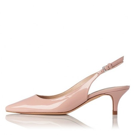 L.K. Bennett Florita Pink Patent Slingbacks pink marshmallow ~ kitten heels ~ chic mid heeled shoes ~ elegant footwear ~ slingback style - flipped