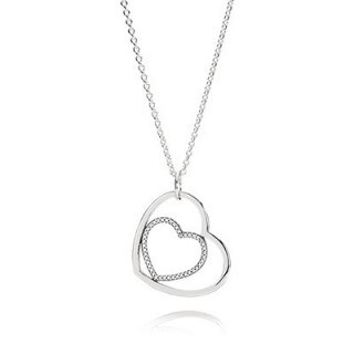 PANDORA forever in my heart pendant necklace sterling silver ~ hearts ~ Cubic Zirconia necklaces ~ jewellery - flipped