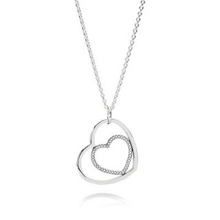 PANDORA forever in my heart pendant necklace sterling silver ~ hearts ~ Cubic Zirconia necklaces ~ jewellery