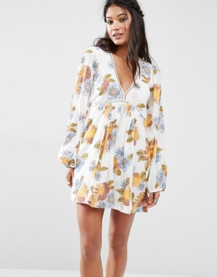Free People Strawberry Fields Smock Dress in Floral Print ivory – summer dresses – holiday fashion – festival style - flipped