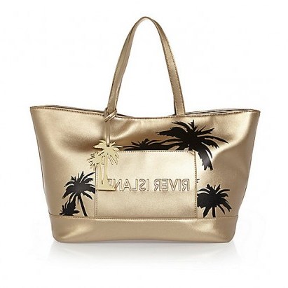 River Island Gold palm tree beach bag – beach accessories – holiday bags - flipped