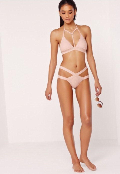 missguided harness detail bikini set pink – swimwear – pool chic – essential beachwear – holiday bikinis – sets – strappy – summer essentials – beach fashion - flipped