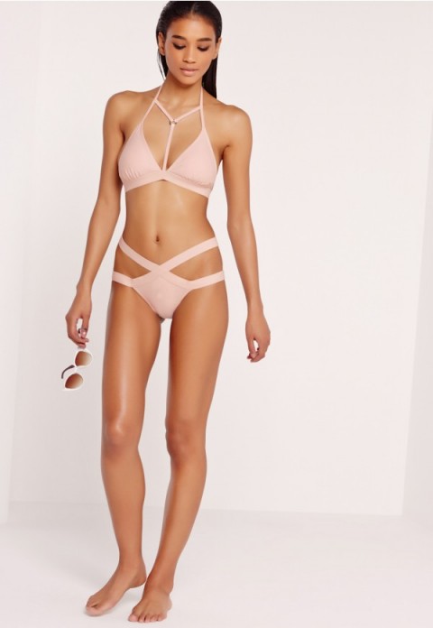 missguided harness detail bikini set pink – swimwear – pool chic – essential beachwear – holiday bikinis – sets – strappy – summer essentials – beach fashion