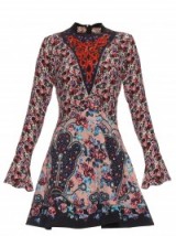 MARY KATRANTZOU Holbert Cosmo Rose-print A-line dress – mixed prints – floral printed dresses – designer fashion – luxury occasion wear – event clothing – feminine style – fluted sleeves