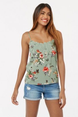 OASIS HONOLULU CAMI KHAKI ~ floral prints ~ flower printed camisoles ~ summer tops ~ holiday fashion ~ strappy - flipped