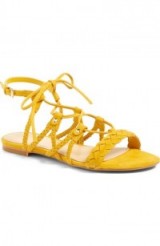 Ivanka Trump Catti Sandal in lemon suede. Summer flats | holiday sandals| flat yellow shoes | lace up ties | strappy