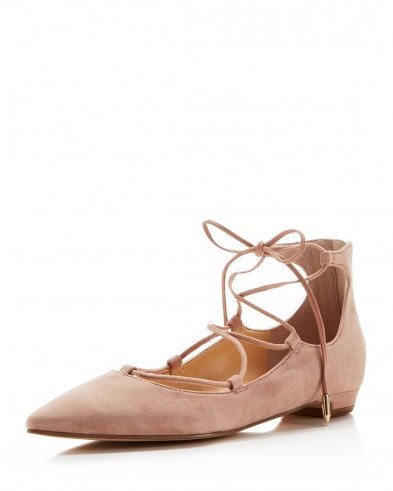 IVANKA TRUMP Tropica Pointed Toe Lace Up Flats in old rose. Chic flats | flat shoes | ankle ties - flipped