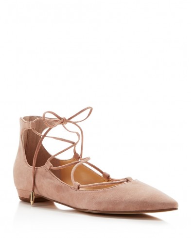 IVANKA TRUMP Tropica Pointed Toe Lace Up Flats in old rose. Chic flats | flat shoes | ankle ties