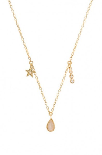 JACQUIE AICHE ~ MOONSTONE TEARDROP CHARM NECKLACE with Crystal and Opal stone accents. Necklaces with charms | gold vermeil fashion jewellery | small pendants | crystals & opals - flipped