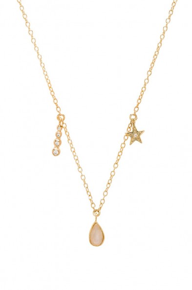 JACQUIE AICHE ~ MOONSTONE TEARDROP CHARM NECKLACE with Crystal and Opal stone accents. Necklaces with charms | gold vermeil fashion jewellery | small pendants | crystals & opals