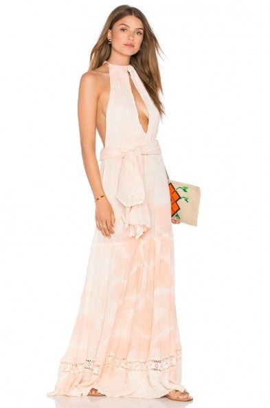 JEN’S PIRATE BOOTY – ATHENS DRESS in peach. Plunge front maxi dresses | summer style | holiday fashion | plunging necklines | deep V neckline | long length - flipped
