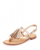 kate spade new york clorinda leather flat tassel sandal in rose gold – summer sandals – holiday flats – flat strappy sandals – metallic – luxe style shoes