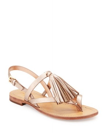 kate spade new york clorinda leather flat tassel sandal in rose gold – summer sandals – holiday flats – flat strappy sandals – metallic – luxe style shoes - flipped