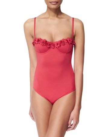 kate spade new york playa de palma rose applique underwire one-piece swimsuit posey red ~ floral swimsuits ~ holiday accessories ~ pretty swimwear ~ chic beach fashion ~ summer beachwear ~ poolside - flipped