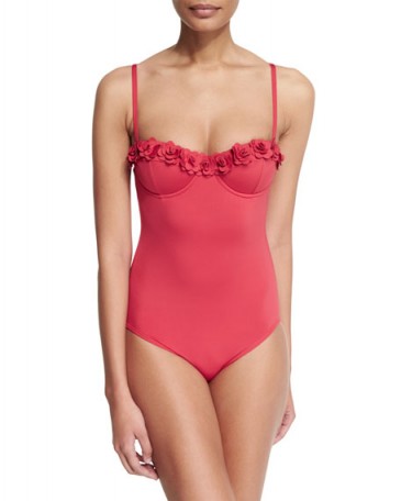 kate spade new york playa de palma rose applique underwire one-piece swimsuit posey red ~ floral swimsuits ~ holiday accessories ~ pretty swimwear ~ chic beach fashion ~ summer beachwear ~ poolside