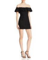 Kendall and Kylie Black Ruffle Off-The-Shoulder Dress – as worn by Kendall Jenner on Instagram, 23 June 2016. Celebrity mini dresses | star style | what celebrities wear | ruffled fashion