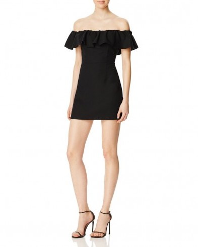 Kendall and Kylie Black Ruffle Off-The-Shoulder Dress – as worn by Kendall Jenner on Instagram, 23 June 2016. Celebrity mini dresses | star style | what celebrities wear | ruffled fashion - flipped