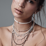 Jacquie Aiche LABRADORITE STARBURST WHITE LEATHER CHOKER. Slim chokers | fine jewellery | luxe style accessories | diamond necklaces | pave diamonds