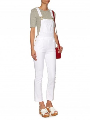 FRAME DENIM Le Antibes Mini cropped dungarees in white. Summer overalls | casual fashion - flipped