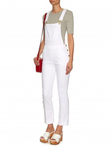 FRAME DENIM Le Antibes Mini cropped dungarees in white. Summer overalls | casual fashion