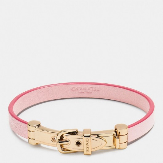 COACH ~ LEATHER buckle bracelet in gold/petal. Pink bracelets | belt style bangles | stacking jewellery | modern style