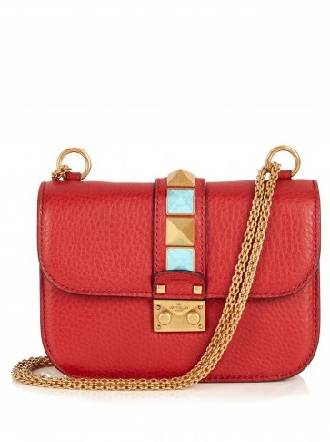 VALENTINO Lock Rolling small leather shoulder bag red grained leather ~ luxury handbags ~ studded bags ~ designer accessories - flipped