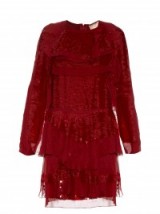 LANVIN Long-sleeved tiered sequin dress ~ red designer dresses ~ covered in sequins ~ luxury occasion fashion ~ dazzling dresses ~ shimmering evening wear