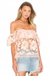 LOVERS + FRIENDS – LIFE’S A BEACH TOP in Papaya. Semi sheer tops | floral lace fashion | holiday clothing | summer style | off the shoulder