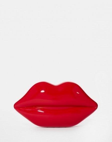 Lulu Guinness Lips Clutch in Red – designer handbags – occasion bags – designer accessories - flipped
