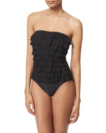 Magicsuit Leah Ruffle-Front Bandeau One-Piece Swimsuit black ~ chic poolside swimwear ~ strapless swimsuits ~ ruffled beachwear ~ ruffles ~ feminine beach fashion - flipped
