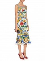 DOLCE & GABBANA Majolica-print charmeuse dress ~ statement Italian dresses ~ chic occasion fashion ~ bold prints ~ printed event wear ~ fitted with fluted hemline