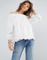 Mango Broderie Off Shoulder Smock Top white ~ off the shoulder style ~ summer tops ~ boho ~ casual holiday fashion