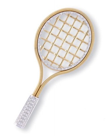 Marco Bicego Tennis Racket 18k Gold & Diamond Brooch – fine jewellery brooches – luxury jewelry – diamonds - flipped