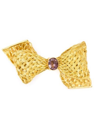 MARIE HELENE DE TAILLAC woven bow brooch – 22kt gold brooches – amethyst jewellery – fine jewelry - flipped