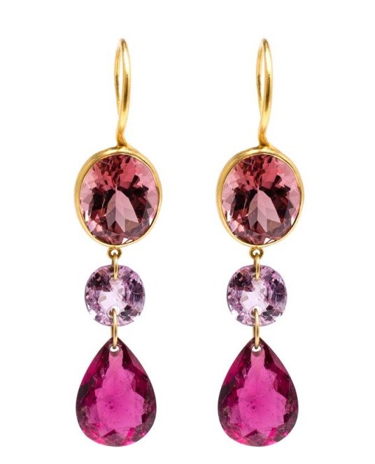 MARIE HÉLÈNE DE TAILLAC 22k Yellow Gold and Pink Tourmaline Earrings ~ gemstone jewellery ~ gemstones ~ evening accessories ~ drop earrings - flipped