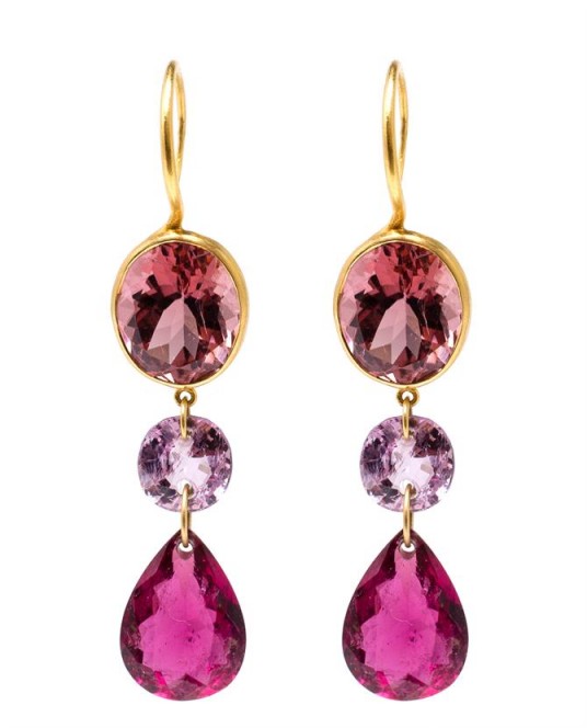 MARIE HÉLÈNE DE TAILLAC 22k Yellow Gold and Pink Tourmaline Earrings ~ gemstone jewellery ~ gemstones ~ evening accessories ~ drop earrings