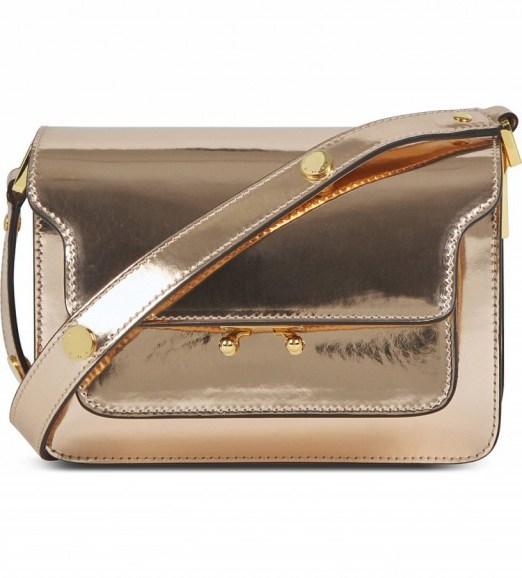 MARNI Mini trunk metallic-leather shoulder bag macaroon ~ metallics ~ designer handbags ~ luxury bags - flipped