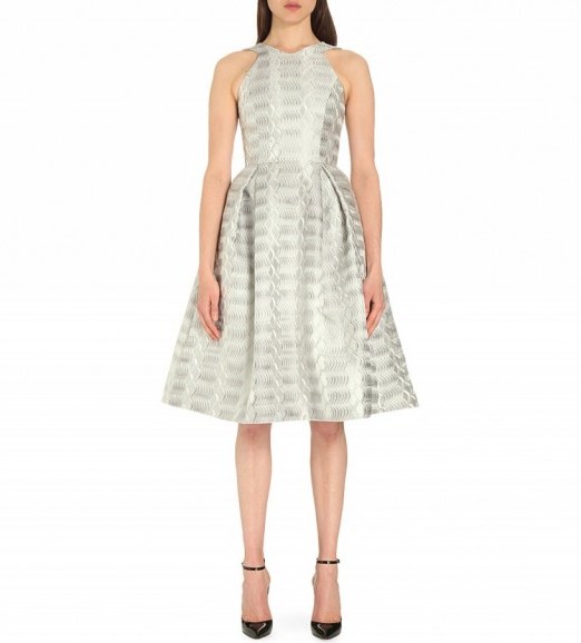 MARY KATRANTZOU Metallic jacquard a-line dress silver – designer fashion – occasion wear – party dresses - flipped