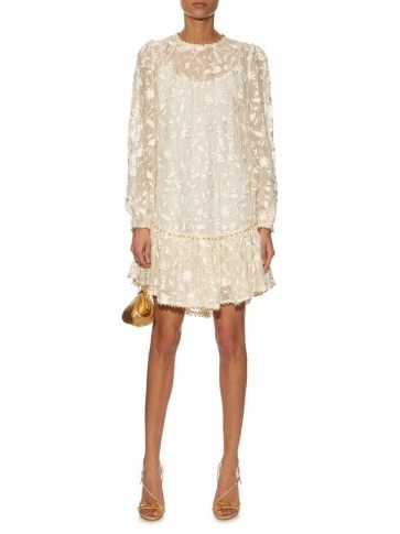 ZIMMERMANN Master drop-waisted embroidered dress cream/nude – summer parties – evening wear – occasion dresses – holiday evenings – romantic style fashion – feminine - flipped