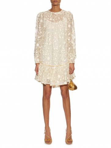 ZIMMERMANN Master drop-waisted embroidered dress cream/nude – summer parties – evening wear – occasion dresses – holiday evenings – romantic style fashion – feminine