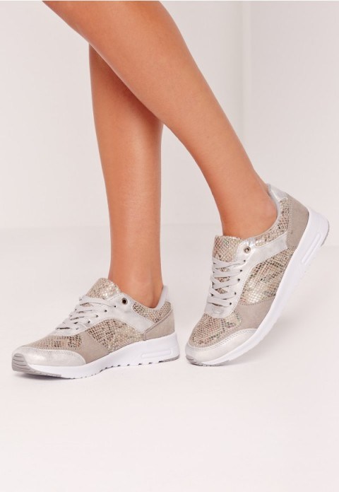 Missguided metallic reptile trainers grey. Sports luxe | casual shoes | snake print | summer accessories - flipped